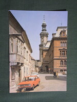 Képeslap,Sopron,Storno-ház,tűztorony,tanácsháza,Lada autó,utca látkép,részlet,1980-