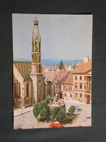 Képeslap,Sopron,Főtér,Kecske-templom,szentháromság szobor látkép,részlet,1970-
