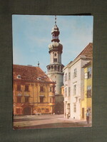 Képeslap,Sopron,Storno-ház,tűztorony,utca látkép,részlet,1971-