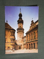 Képeslap,Sopron,Storno-ház,tűztorony,tanácsháza,utca látkép,részlet,1977-