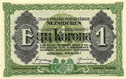 1 korona 1916 K.u.K. Nezsider Hadifogoly-tábor UNC