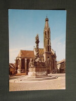 Képeslap,Sopron,Főtér,Kecske-templom,szentháromság szobor látkép,részlet,1977-