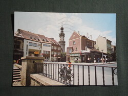 Képeslap,Sopron,Lenin körút,tűztorony,utca,trafik látkép,részlet,1984-