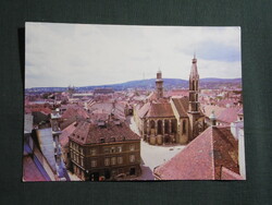 Képeslap,Sopron,Főtér,Kecske-templom,szentháromság szobor látkép,részlet,1987-