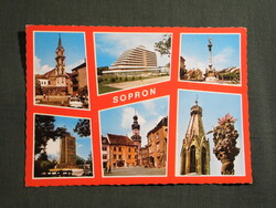 Képeslap,Sopron,mozaik,kilátó,múzeum,üdülő szálló,templom,szobor látkép,részlet,1981-