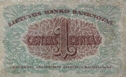 1 centas 1922 Litvánia restaurált Ritka
