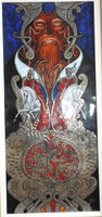 Vágó István - Odin - stained glass art / 19 cm x 44 cm + frame