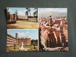 Képeslap,Sopron,mozaik,főtér,templom,üdülő,szálló,szanatórium látkép,részlet,1977-