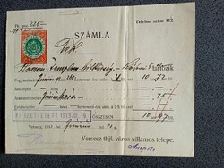 ZA630.48 Régi irat - Számla -Versecz Vrsac - Román templom hitközség - villanyszámla 1910