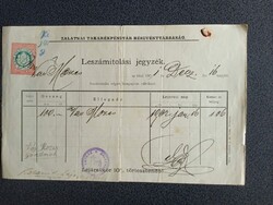 ZA630.46 Régi irat - ZALATNA (Erdély) Takarékpénztár - Vas Mózes gondnok  1901  M.kir. számlabélyeg
