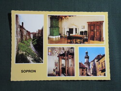 Képeslap,Sopron,mozaik,Ikva patak,tanácsháza,tűztorony,múzeum látkép,részlet,1981-