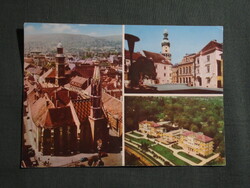 Képeslap,Sopron,mozaik,Főtér,templom,tűztorony,tanácsháza,SZOT üdülő,szálló látkép,részlet,1971-