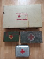 Régi kötszeres, elsősegély ládák,-dobozok. Vas,alu,fabés műanyag. Rico kötszer, stb.