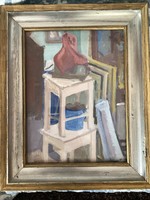 Vörös Géza ( 1897 - 1957 ) , Műtermi csendélet Nagybányán , hokedlikkel .