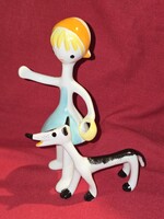 ŐSZ SZABÓ ANTÓNIA HOLLÓHÁZI LÁNY KUTYÁVAL PORCELÁN FIGURA RITKA