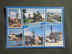 Képeslap,Sopron,térképes,templom,Szentháromság szobor,üdülő,szálló,strand látkép,részlet,1990-