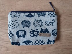Light gray-dark blue cat / kitten pencil case / toiletry bag
