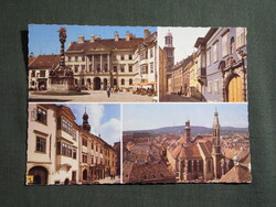 Képeslap,Sopron,térképes,templom,Szentháromság szobor,utca látkép,részlet,1987-