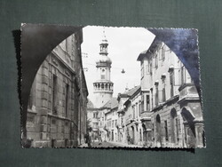 Képeslap,Sopron,Kolostor utca,tűztorony látkép,részlet,1961-