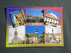 Képeslap,Sopron,térképes,Lábasház,Szentháromság szobor,templom,Tűztorony látkép,részlet,2000-
