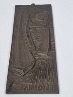 Old bronze decorative wall ornament with a sailboat with a hanger, inscribed Balaton, in perfect condition, weighs 779g