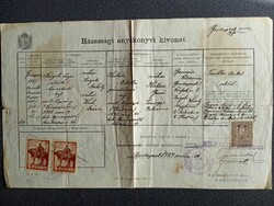 ZA630.58 Régi irat -Okmánybélyegek  Budapest  1 pengő  1929 Szigeti Lajos Lepsény -Halász Etelka