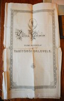 Antik tanítónői oklevél és annak közjegyzői másolata (Sopron, 1910)