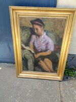 Olvasó nő olaj papír!1930-1940