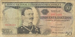 50 escudo escudos 1970 felülbélyegzés nélkült Portugál Mozambik Ritka