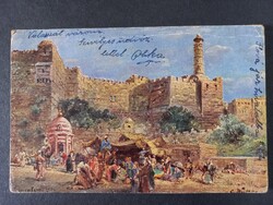 Antik művészi képeslap Jaffa-torony Izrael - 1927