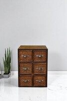 Vintage rattan fiókos fa doboz