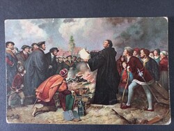 Antik művészi képeslap Stengel Luther A pápai bulla elégetése