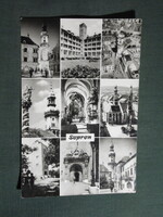 Képeslap,Sopron,mozaik,szanatórium,tűztorony,Károly kilátó,templom látkép,részlet,1967-