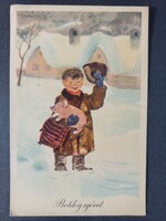 Régi rajzos képeslap Reich Károly - Boldog Új Évet! 1957