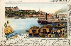 Budapest - Buda látképe a kir. várral - Ganz litho képeslap  1901