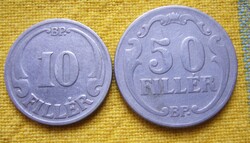 Magyar Királyság 10 Fill, 50 Fillér "R" 1926 és 27 T1