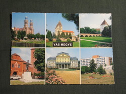 Képeslap,Vas megye,mozaik,Kőszeg,Sárvár,Bük,körmend,Szombathely,Ják, 1990-