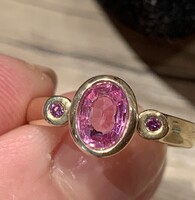 Padparadscha with pink diamonds. Rarity! With certificate! New!