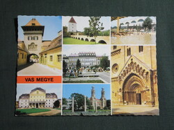 Képeslap,Vas megye,mozaik,Kőszeg,Sárvár,Bük,körmend,Szombathely,Ják, 1981-