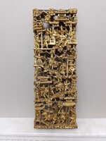 Antik kínai kép nagy faragott fa sokalakos szobor harc csatajelenet katona arany bútor berakás 741