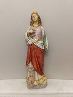 Antik szobor keresztény Szent Borbála Barbara nehéz festett beton öntvény 310 2064