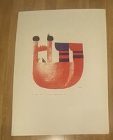 Székely Péter - Seggre esett bohóc 1982 - színes litográfia, 70x50, aláírva 71/100