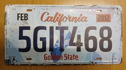 USA amerikai rendszám rendszámtábla 5GIT468 California Golden State