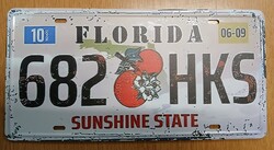 USA amerikai rendszám rendszámtábla 682 HKS Florida Sunshine State
