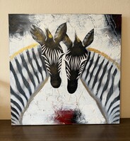 Afrikai zebra pár festett vászon kép Mérete: 60x60 cm 2 db van belőle!