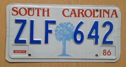 USA amerikai rendszám rendszámtábla ZLF 642 South Carolina