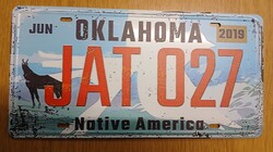 USA amerikai rendszám rendszámtábla JAT 027 Oklahoma Nativa America