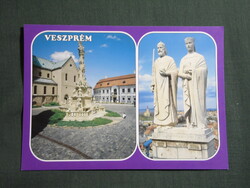 Képeslap,Veszprém,Szentháromság szobor,Szent István Gizella szobor látkép,részlet, 1990-