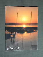 Képeslap,Velence,Velencei tó,naplemente,móló,kikötő,vitorlás hajó látkép,részlet, 1987-