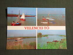Képeslap,Velence,Velencei tó,kikötő,strand,szörf,sétahajó,vitorlás hajó látkép,részlet, 1981-